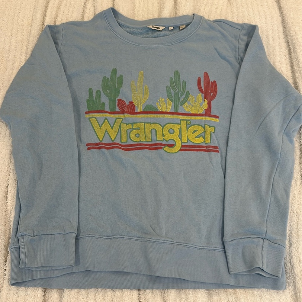 Wrangler Blue Sweatshirt with Colorful Cactus Design